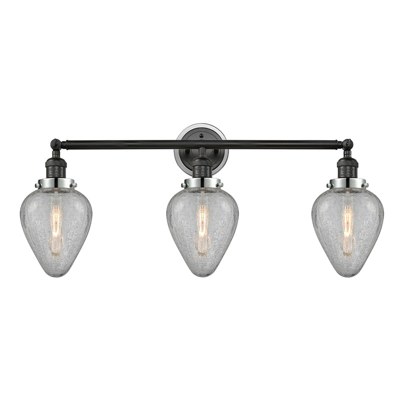 Geneseo Bath Vanity Light shown in the Matte Black finish with a Clear Crackled shade