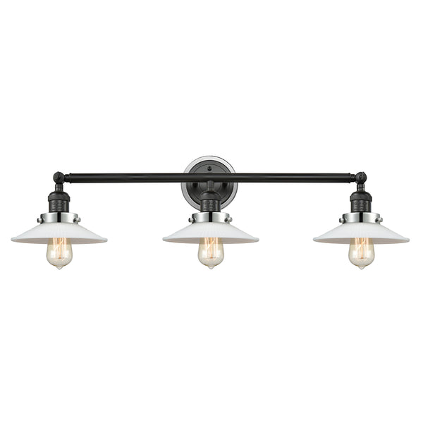 Halophane Bath Vanity Light shown in the Matte Black finish with a Matte White Halophane shade