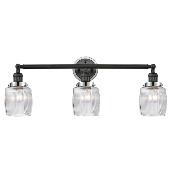 Colton Bath Vanity Light shown in the Matte Black finish with a Clear Halophane shade