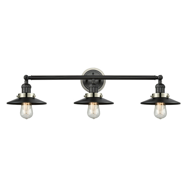 Railroad Bath Vanity Light shown in the Matte Black finish with a Matte Black shade
