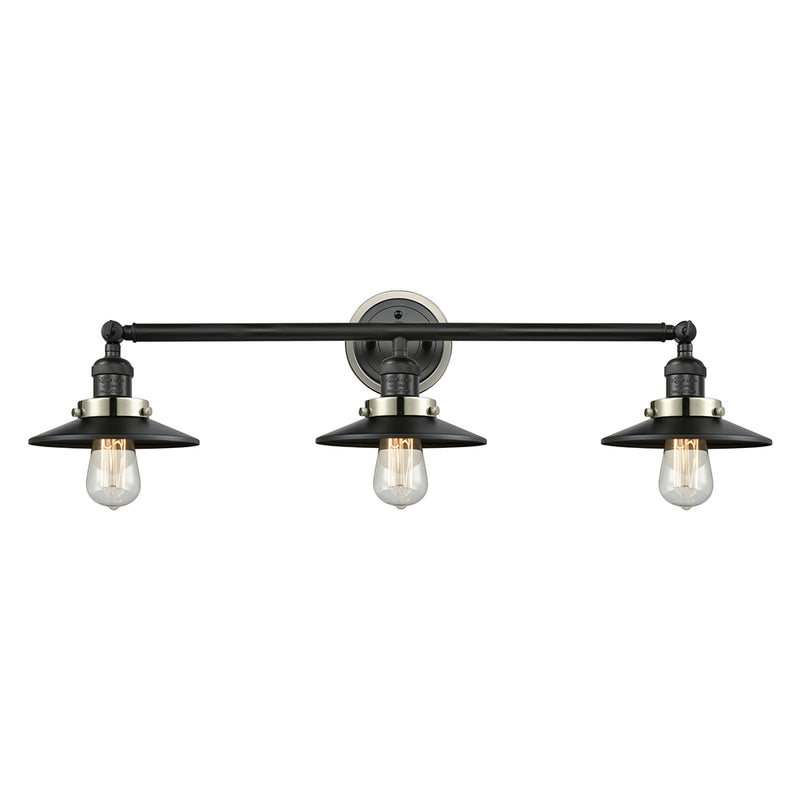 Railroad Bath Vanity Light shown in the Matte Black finish with a Matte Black shade