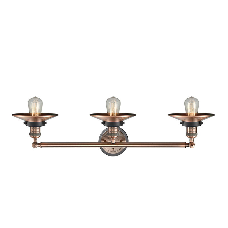 Innovations Lighting Railroad 3 Light Bath Vanity Light Part Of The Franklin Restoration Collection 205BP-ACBK-M3-AC