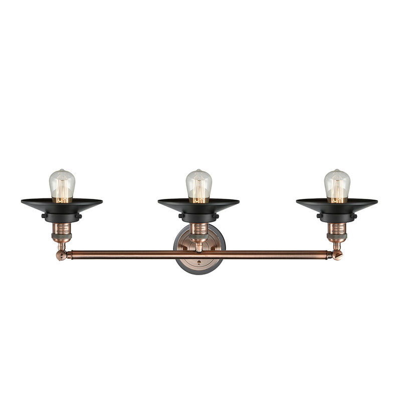 Innovations Lighting Railroad 3 Light Bath Vanity Light Part Of The Franklin Restoration Collection 205BP-ACBK-M6-BK