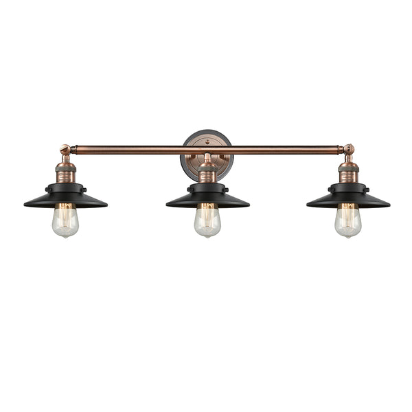 Railroad Bath Vanity Light shown in the Antique Copper finish with a Matte Black shade