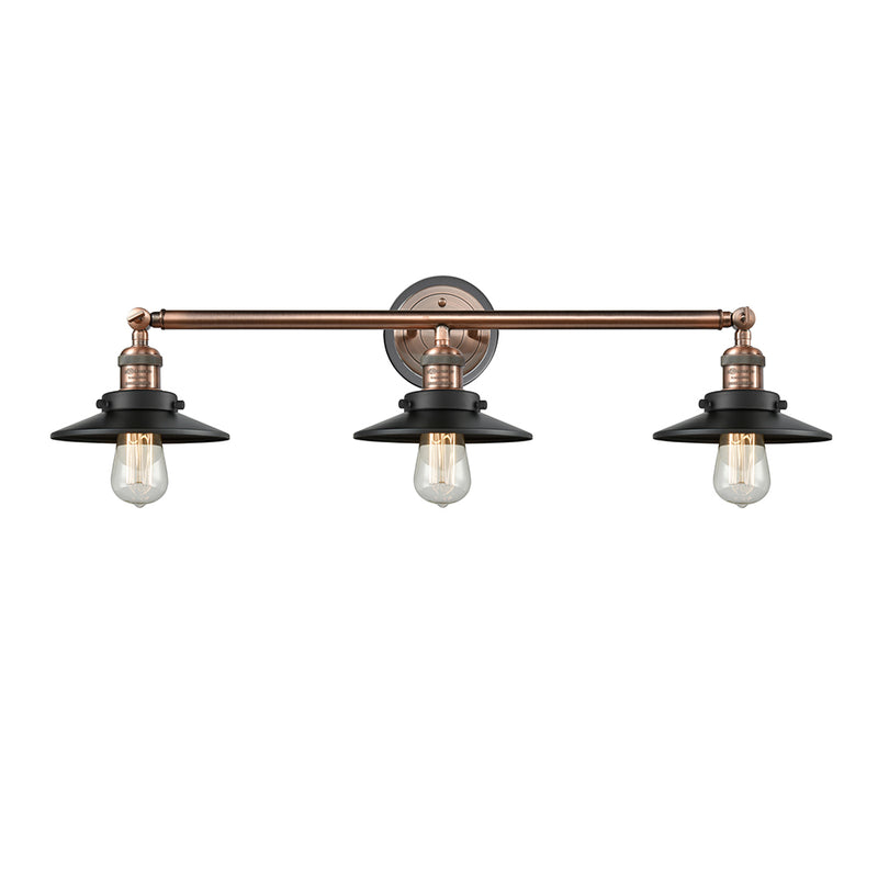 Railroad Bath Vanity Light shown in the Antique Copper finish with a Matte Black shade