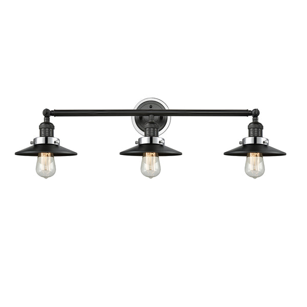 Railroad Bath Vanity Light shown in the Matte Black finish with a Matte Black shade