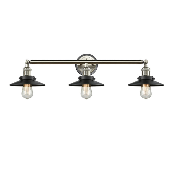 Railroad Bath Vanity Light shown in the Brushed Satin Nickel finish with a Matte Black shade