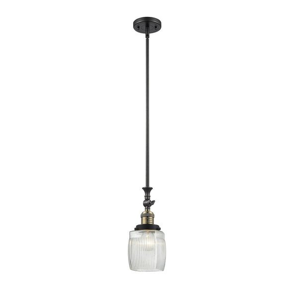 Colton Mini Pendant shown in the Black Antique Brass finish with a Clear Halophane shade
