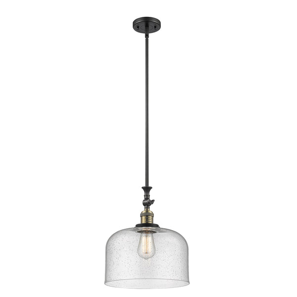 Bell Mini Pendant shown in the Black Antique Brass finish with a Seedy shade