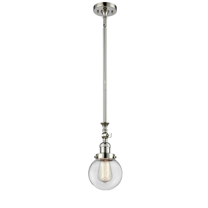 Beacon Mini Pendant shown in the Polished Nickel finish with a Clear shade