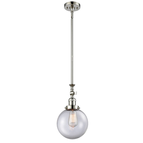 Beacon Mini Pendant shown in the Polished Nickel finish with a Clear shade