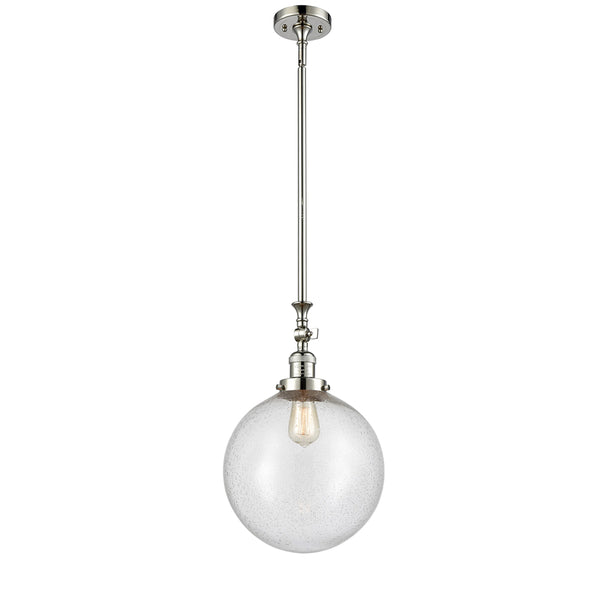 Beacon Mini Pendant shown in the Polished Nickel finish with a Seedy shade