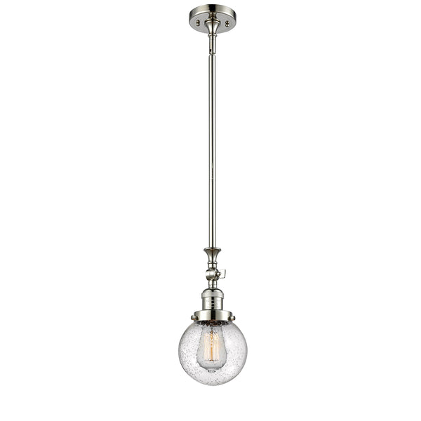 Beacon Mini Pendant shown in the Polished Nickel finish with a Seedy shade