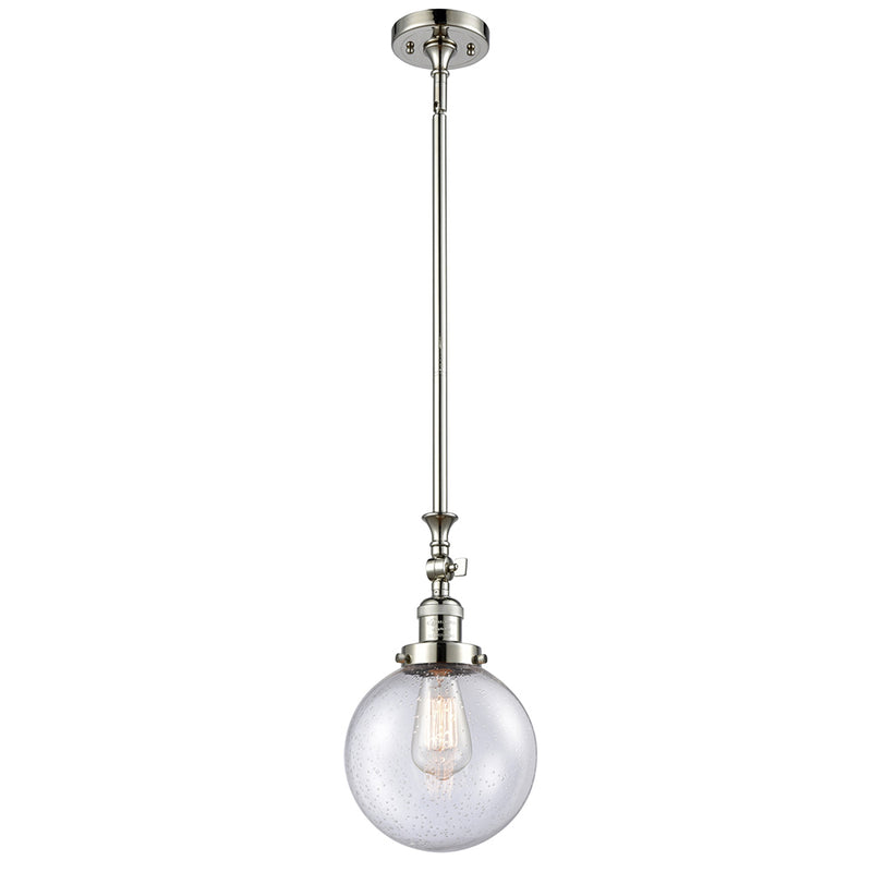 Beacon Mini Pendant shown in the Polished Nickel finish with a Seedy shade