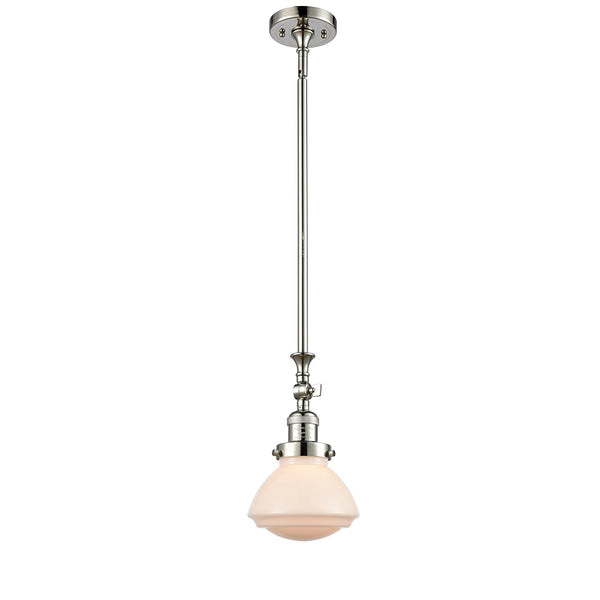 Olean Mini Pendant shown in the Polished Nickel finish with a Matte White shade