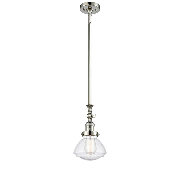 Olean Mini Pendant shown in the Polished Nickel finish with a Seedy shade