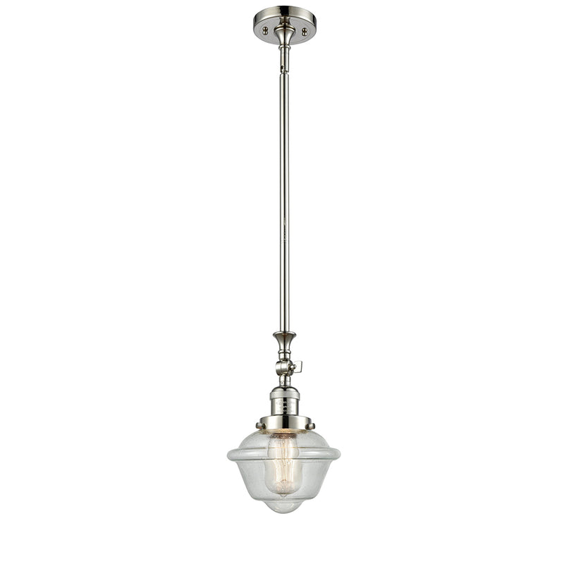 Oxford Mini Pendant shown in the Polished Nickel finish with a Seedy shade