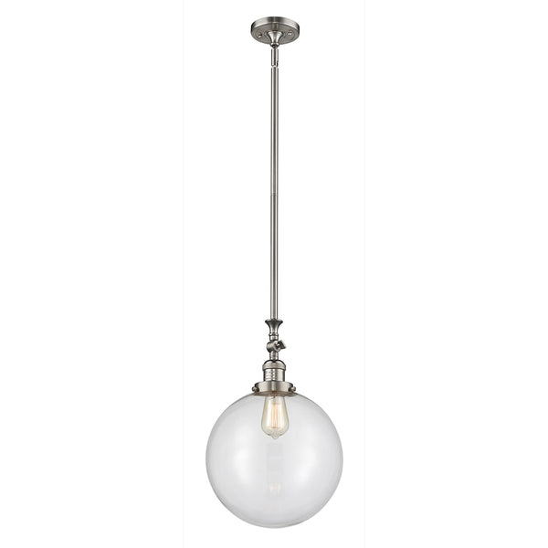 Beacon Mini Pendant shown in the Brushed Satin Nickel finish with a Clear shade