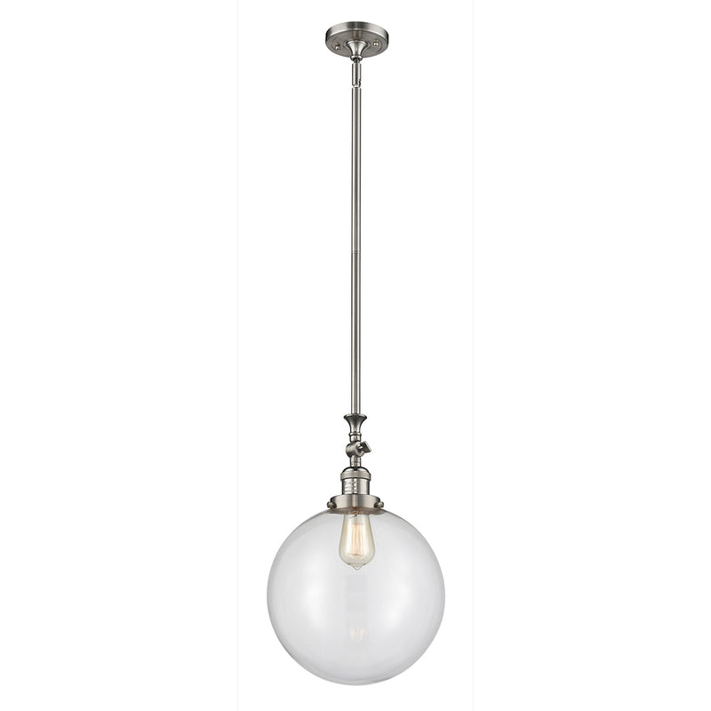 Beacon Mini Pendant shown in the Brushed Satin Nickel finish with a Clear shade