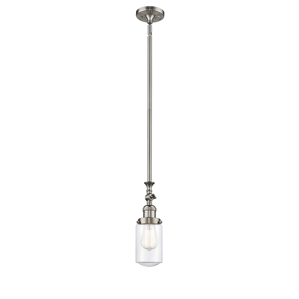 Dover Mini Pendant shown in the Brushed Satin Nickel finish with a Clear shade