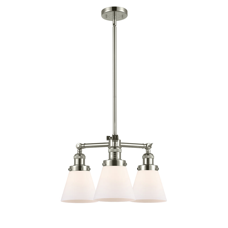 Cone Chandelier shown in the Polished Nickel finish with a Matte White shade