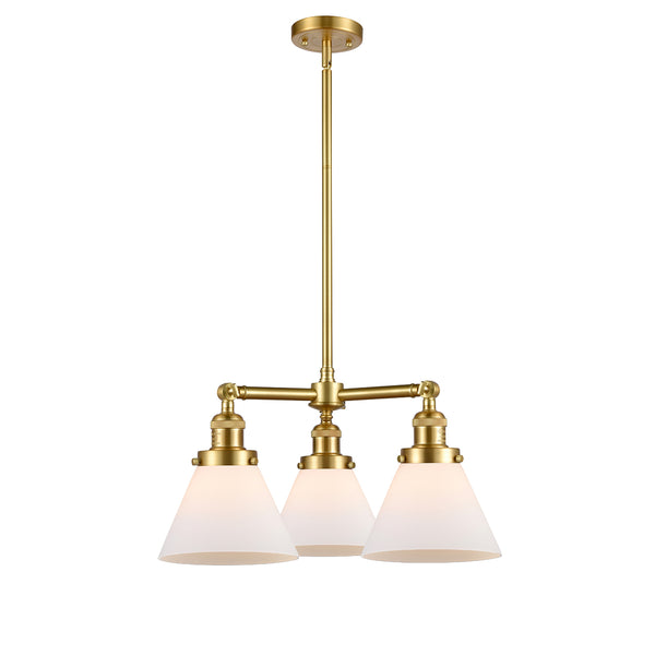 Cone Chandelier shown in the Satin Gold finish with a Matte White shade