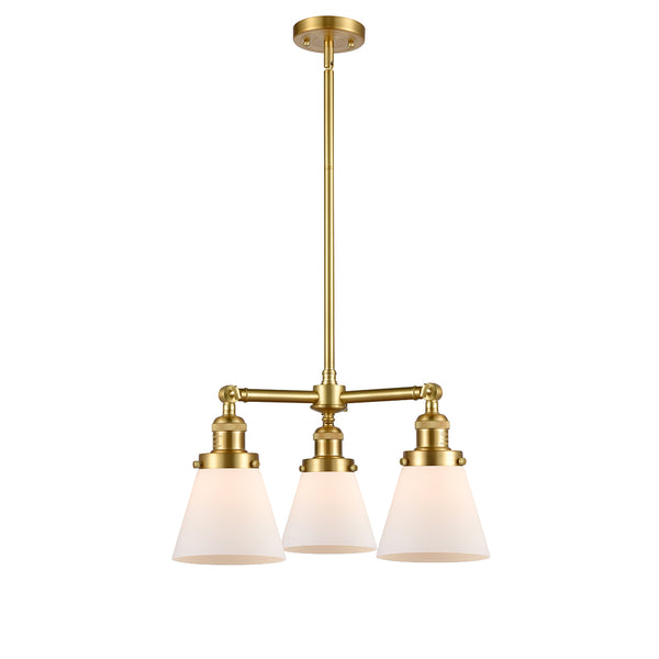 Cone Chandelier shown in the Satin Gold finish with a Matte White shade