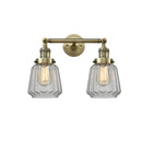 Chatham Bath Vanity Light shown in the Antique Brass finish with a Clear shade