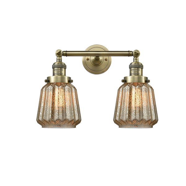 Chatham Bath Vanity Light shown in the Antique Brass finish with a Mercury shade
