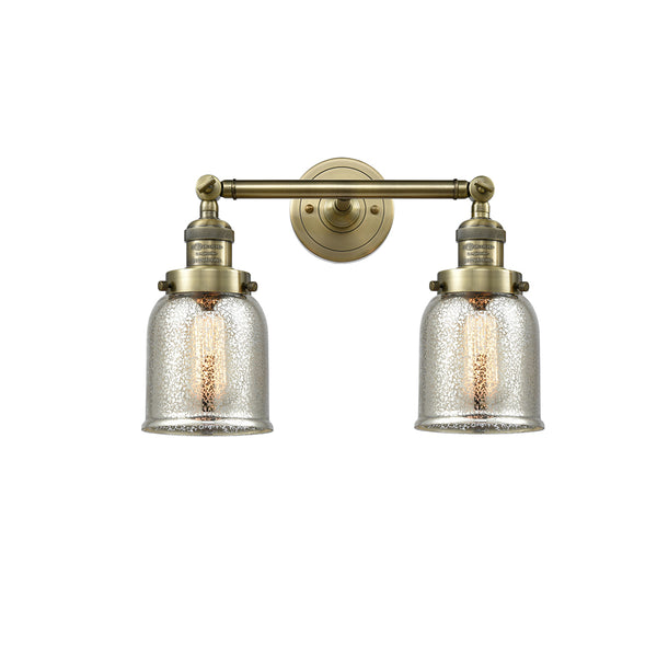 Bell Bath Vanity Light shown in the Antique Brass finish with a Silver Plated Mercury shade
