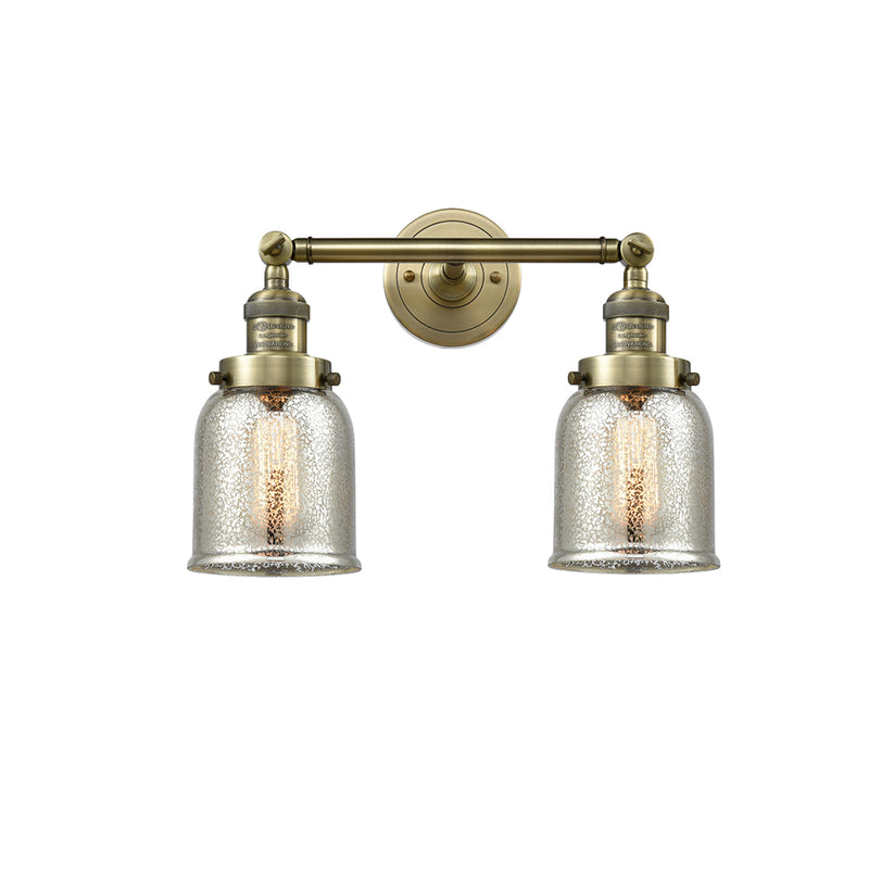 Bell Bath Vanity Light shown in the Antique Brass finish with a Silver Plated Mercury shade