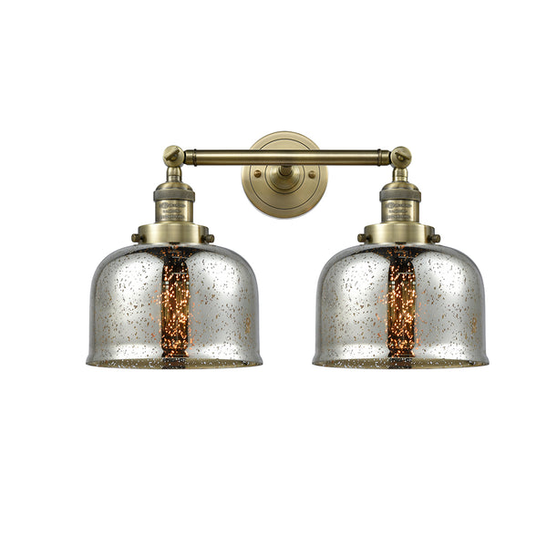 Bell Bath Vanity Light shown in the Antique Brass finish with a Silver Plated Mercury shade