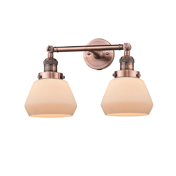 Fulton Bath Vanity Light shown in the Antique Copper finish with a Matte White shade