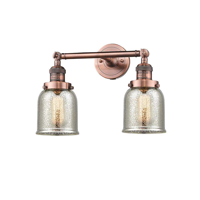 Bell Bath Vanity Light shown in the Antique Copper finish with a Silver Plated Mercury shade