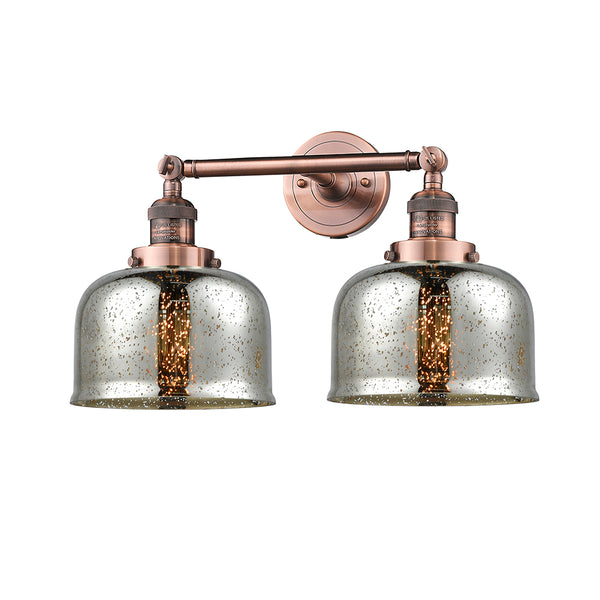 Bell Bath Vanity Light shown in the Antique Copper finish with a Silver Plated Mercury shade