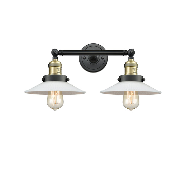 Halophane Bath Vanity Light shown in the Black Antique Brass finish with a Matte White Halophane shade