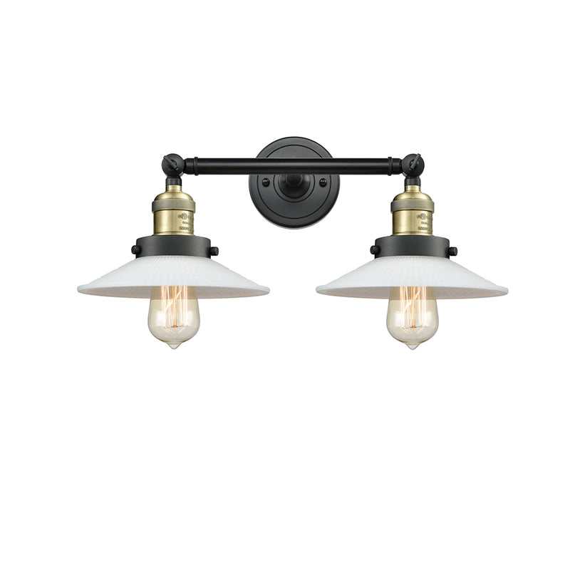 Halophane Bath Vanity Light shown in the Black Antique Brass finish with a Matte White Halophane shade