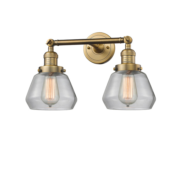 Fulton Bath Vanity Light shown in the Brushed Brass finish with a Clear shade