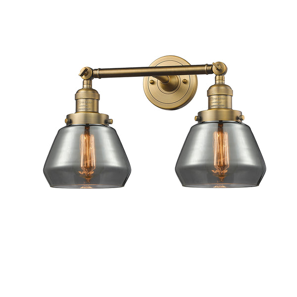 Fulton Bath Vanity Light shown in the Brushed Brass finish with a Plated Smoke shade