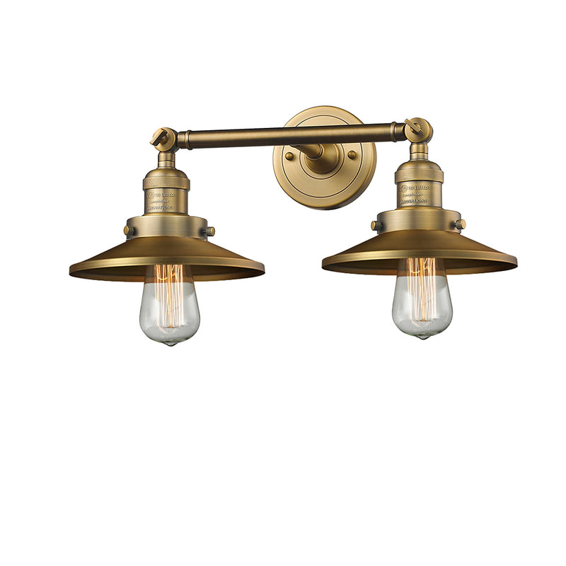 Railroad Bath Vanity Light shown in the Brushed Brass finish with a Brushed Brass shade
