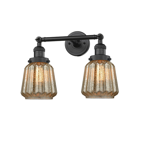 Chatham Bath Vanity Light shown in the Matte Black finish with a Mercury shade