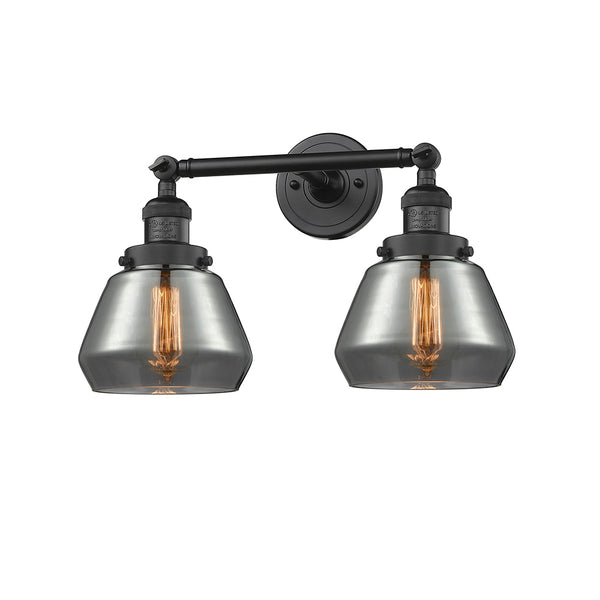 Fulton Bath Vanity Light shown in the Matte Black finish with a Plated Smoke shade