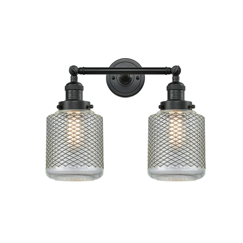 Stanton Bath Vanity Light shown in the Matte Black finish with a Clear Wire Mesh shade