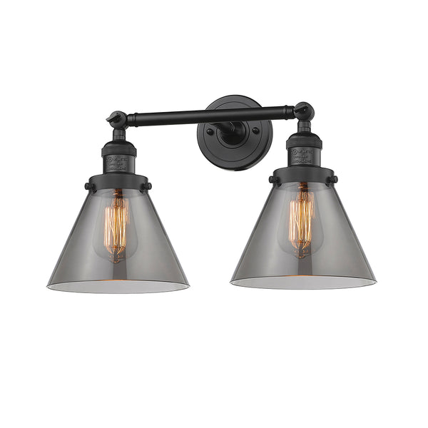 Cone Bath Vanity Light shown in the Matte Black finish with a Plated Smoke shade