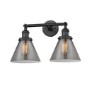 Cone Bath Vanity Light shown in the Matte Black finish with a Plated Smoke shade