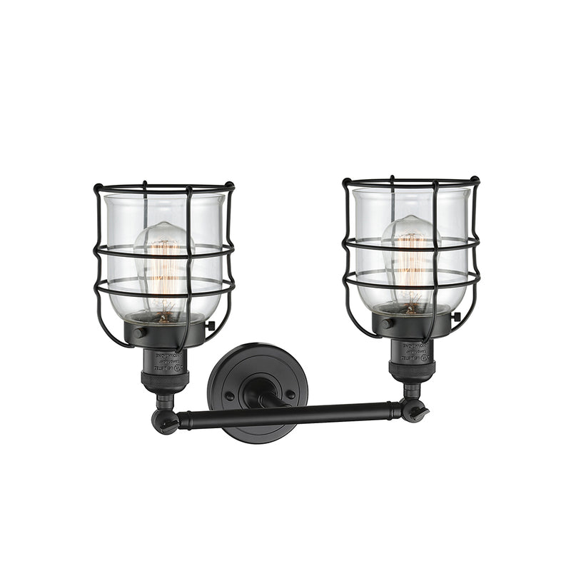 Innovations Lighting Small Bell Cage 2 Light Bath Vanity Light Part Of The Franklin Restoration Collection 208-BK-G52-CE-LED