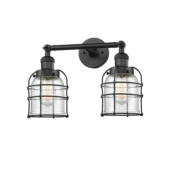 Bell Cage Bath Vanity Light shown in the Matte Black finish with a Clear shade