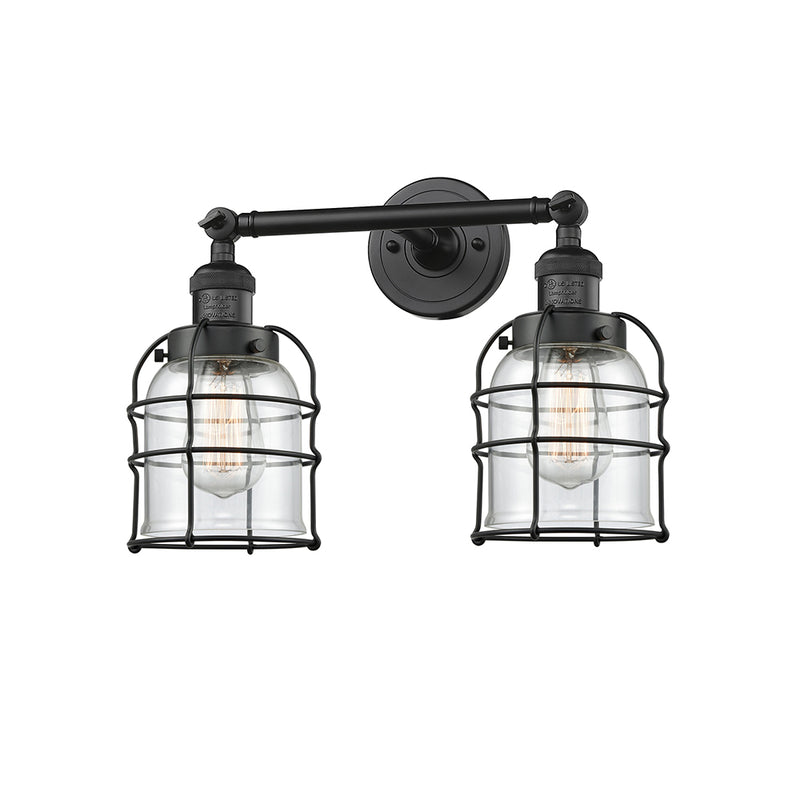 Bell Cage Bath Vanity Light shown in the Matte Black finish with a Clear shade