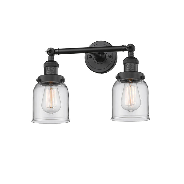 Bell Bath Vanity Light shown in the Matte Black finish with a Clear shade