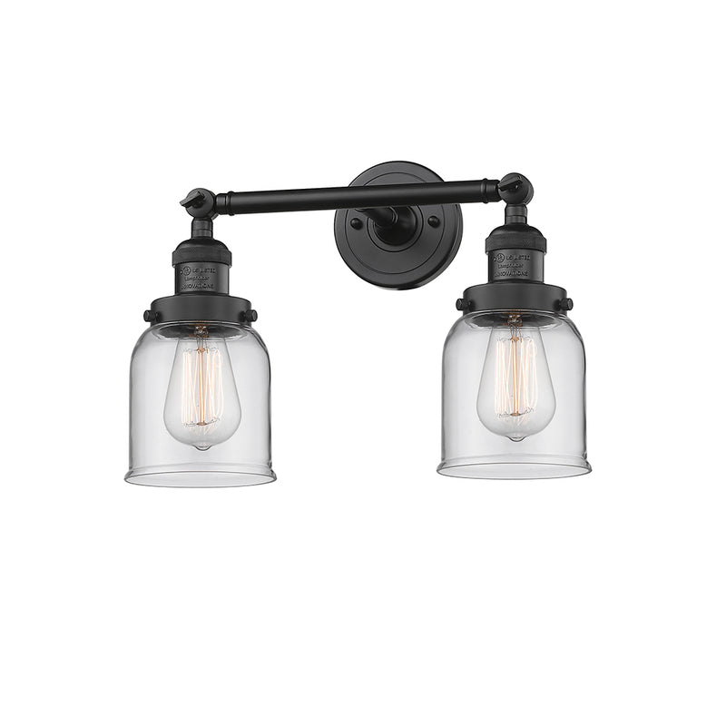 Bell Bath Vanity Light shown in the Matte Black finish with a Clear shade